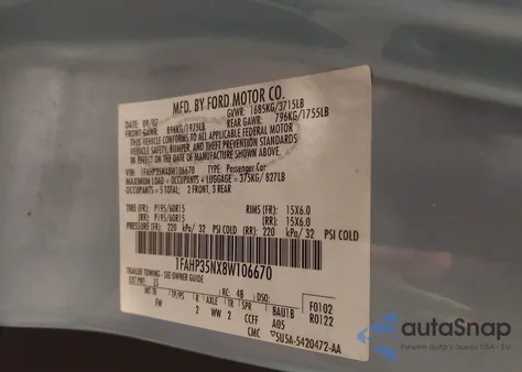 2008 Ford Focus Se/Sel/Ses from USA, damaged, VIN 1FAHP35NX8W106670